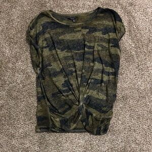 Lucky Brand Green Camouflage Short Sleeve Top